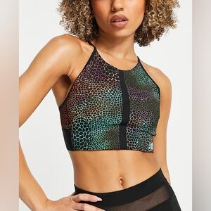 New Balance Relentless Rainbow Animal Print Sports Bra Crop